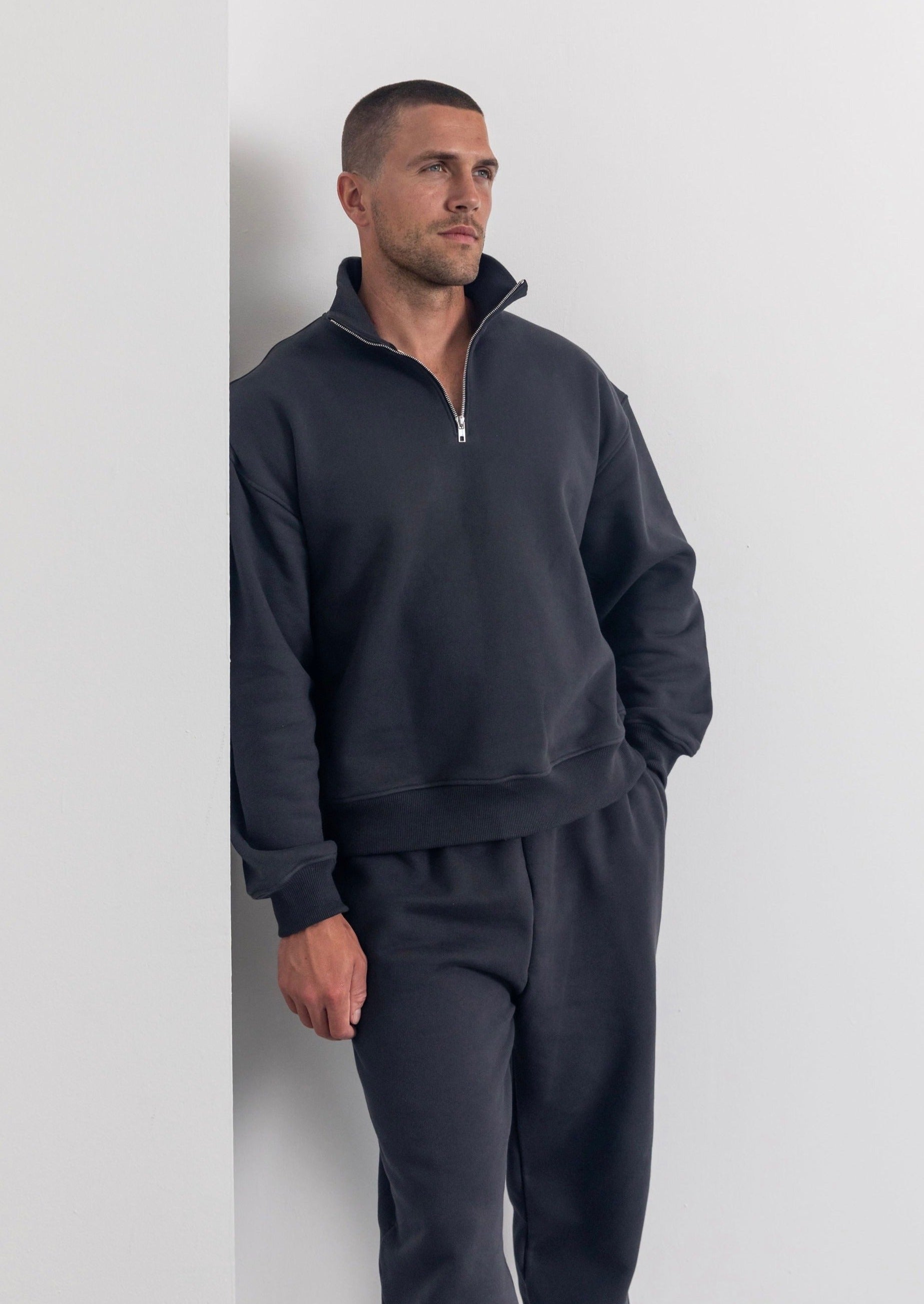 THE MONACO OVERSIZED HALF-ZIP SWEATSHIRT IN CHARCOAL