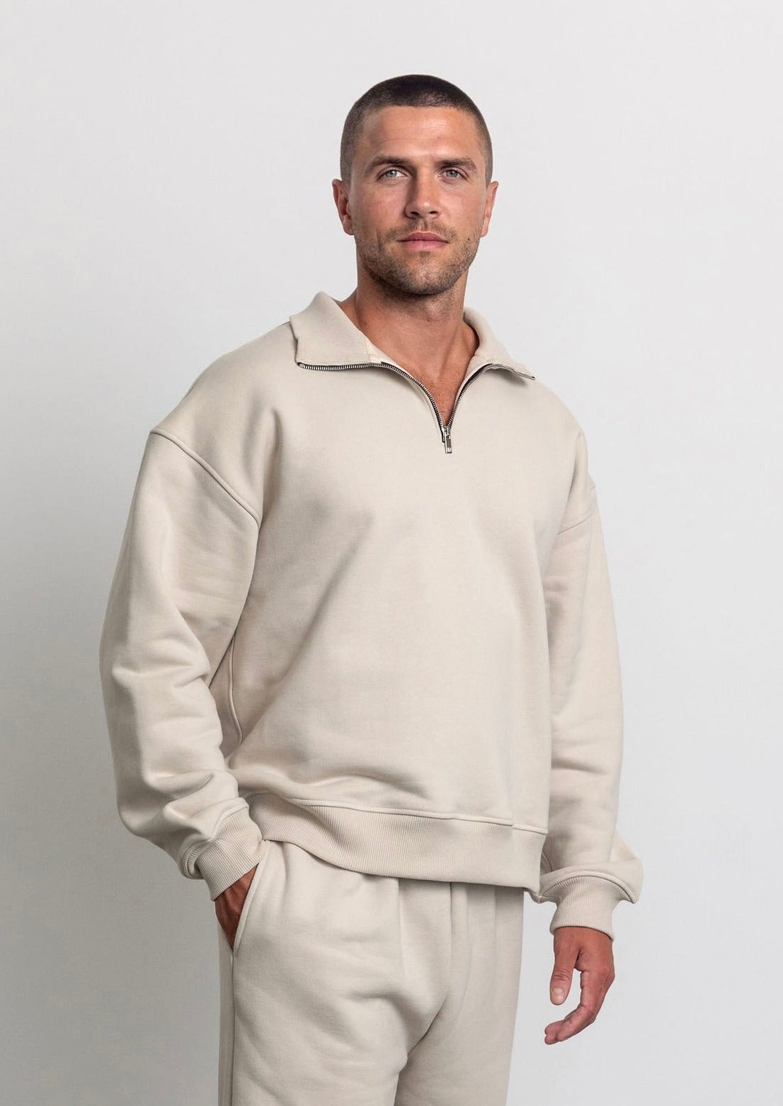 THE MONACO OVERSIZED HALF-ZIP SWEATSHIRT IN BEIGE