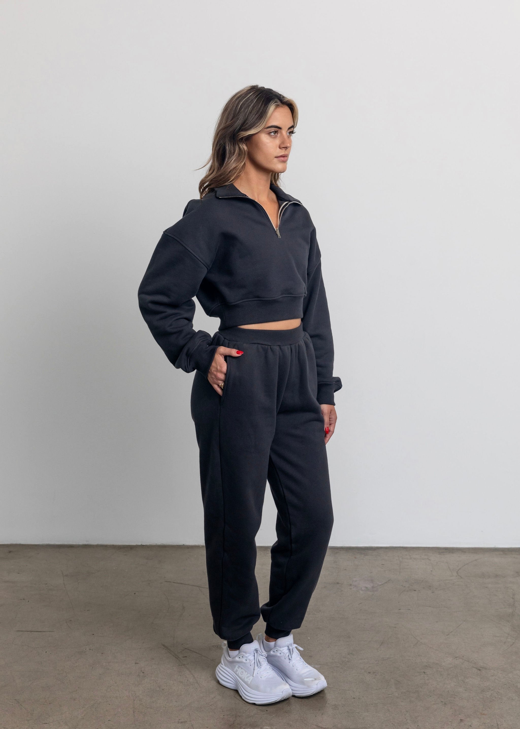 THE MONACO CROPPED HALF-ZIP SWEATSHIRT IN CHARCOAL